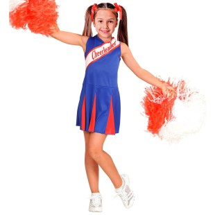 Déguisement de cheerleader rouge et bleu enfant avec pompoms