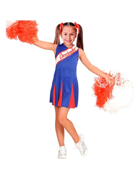 Déguisement de cheerleader rouge et bleu enfant avec pompoms