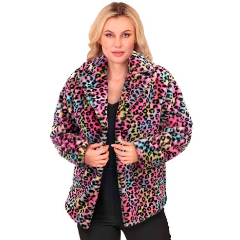 Veste en peluche motifs léopard arc-en-ciel pour carnaval de Dunkerque
