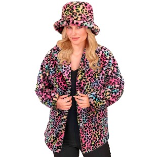 Veste en peluche motifs léopard arc-en-ciel pour carnaval de Dunkerque