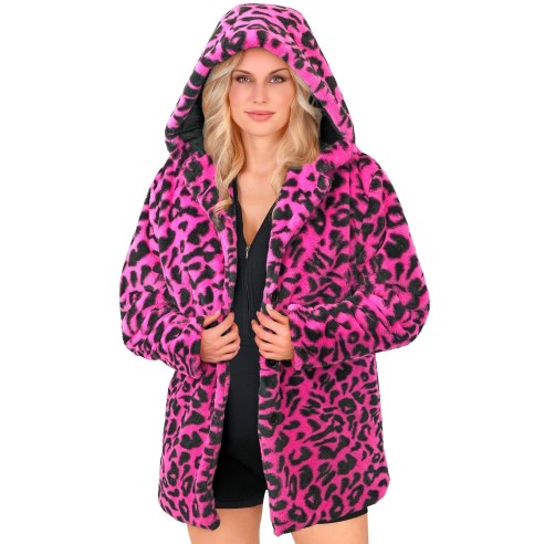 Veste en peluche motifs léopard fluorescente pour le carnaval