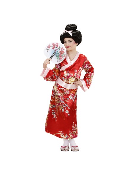 Déguisement de geisha rouge pour enfant avec kimono et ceinture