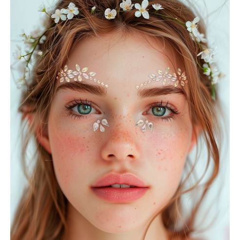 Strass maquillage visage fleurs petits diamants scintillants