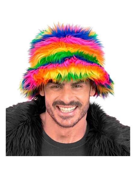 Chapeau de pêcheur arc-en-ciel fluorescent pour défiler au carnaval