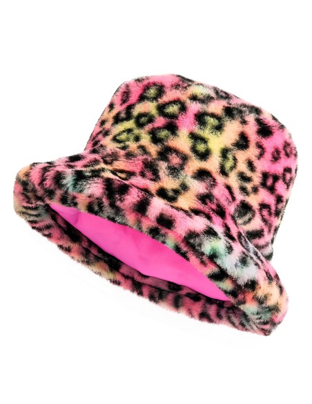 Chapeau pêcheur peluche léopard multicolore pour le carnaval