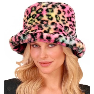 Chapeau pêcheur peluche léopard multicolore pour le carnaval 2