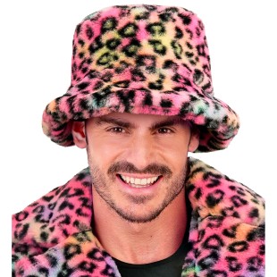 Chapeau pêcheur peluche léopard multicolore pour le carnaval