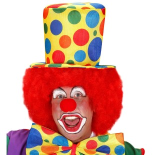 Chapeau de clown haut-de-forme jaune avec pois couleurs