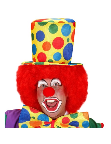 Chapeau de clown haut-de-forme jaune avec pois couleurs