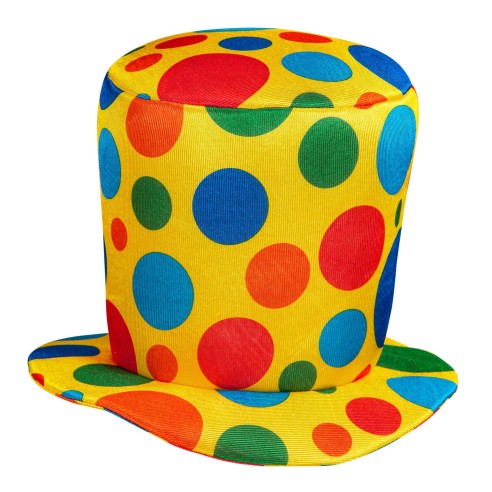 Chapeau de clown haut-de-forme jaune avec pois couleurs