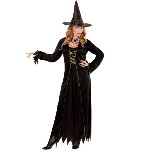 Longue robe noire de sorcière avec chapeau pour déguisement Halloween