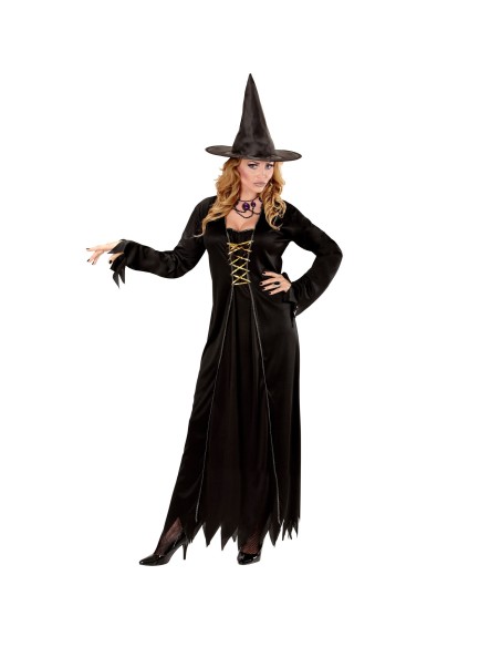 Longue robe noire de sorcière avec chapeau pour déguisement Halloween