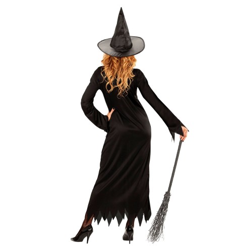 Longue robe noire de sorcière avec chapeau pour déguisement Halloween
