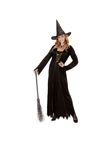 Longue robe noire de sorcière avec chapeau pour déguisement Halloween