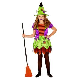 Déguisement sorcière fille avec chapeau coloré pour Halloween