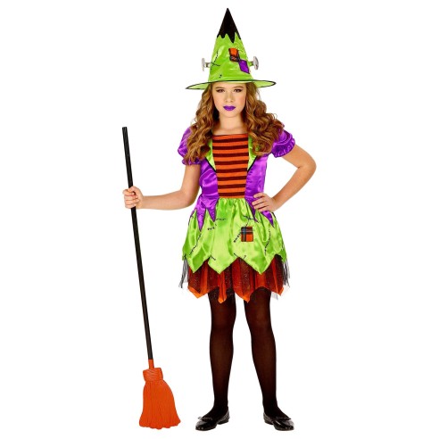 Déguisement sorcière fille avec chapeau coloré pour Halloween