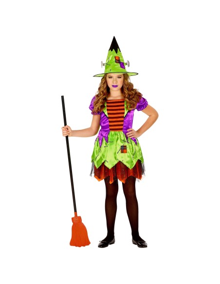 Déguisement sorcière fille avec chapeau coloré pour Halloween