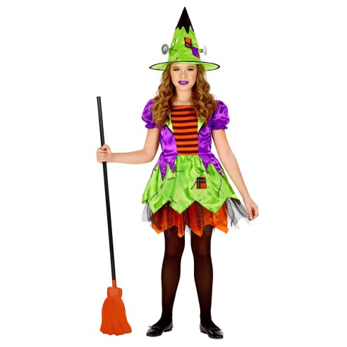 Déguisement sorcière fille avec chapeau coloré pour Halloween