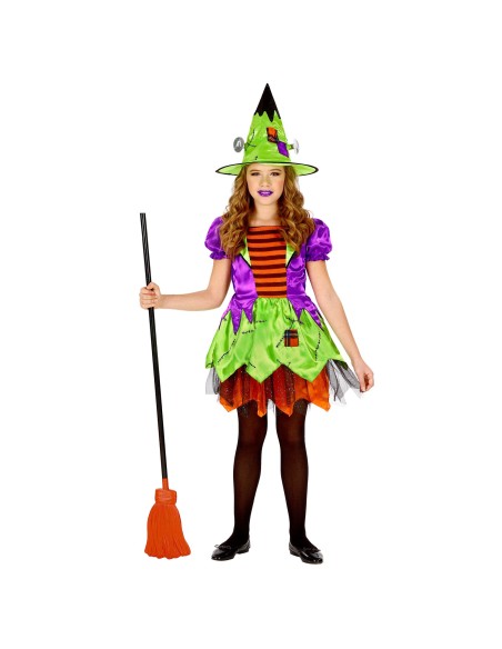 Déguisement sorcière fille avec chapeau coloré pour Halloween