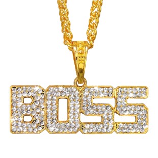 Collier or avec lettres BOSS strass argentés thèmes années 90/2000 2