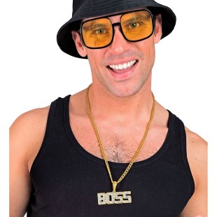 Collier or avec lettres BOSS strass argentés thèmes années 90/2000