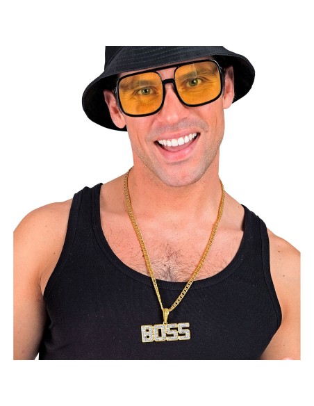 Collier or avec lettres BOSS strass argentés thèmes années 90/2000