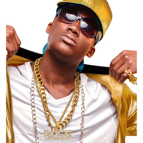 Collier or avec lettres BOSS strass argentés thèmes années 90/2000