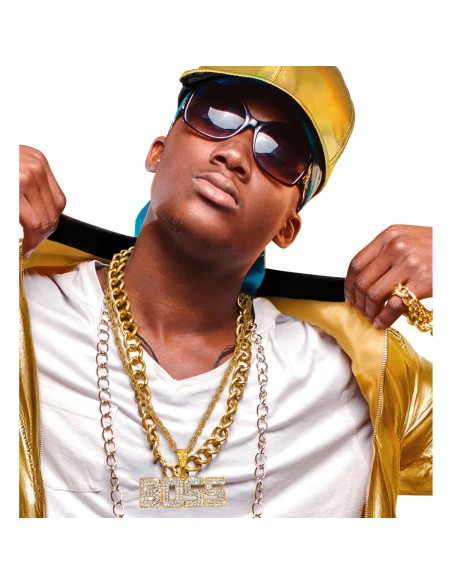 Collier or avec lettres BOSS strass argentés thèmes années 90/2000