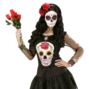 Collier avec petite rose noire et camée crâne bijou thème Halloween