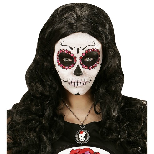 Collier avec petite rose noire et camée crâne bijou thème Halloween