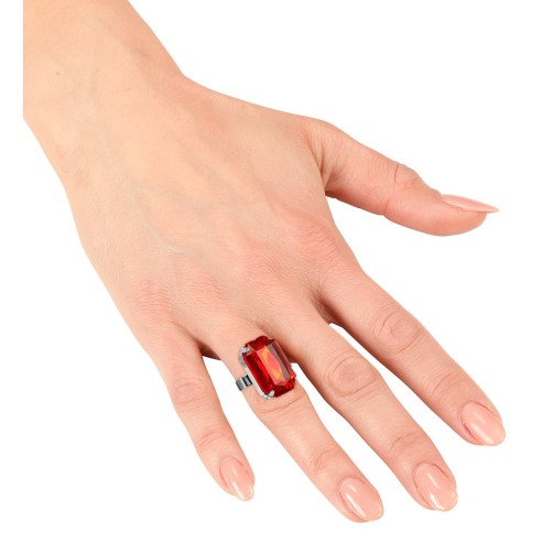 Bague avec gros diamant rouge pour déguisement thème médiéval