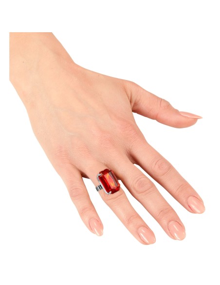 Bague avec gros diamant rouge pour déguisement thème médiéval
