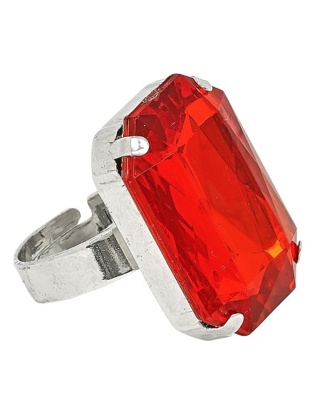 Bague avec gros diamant rouge pour déguisement thème médiéval