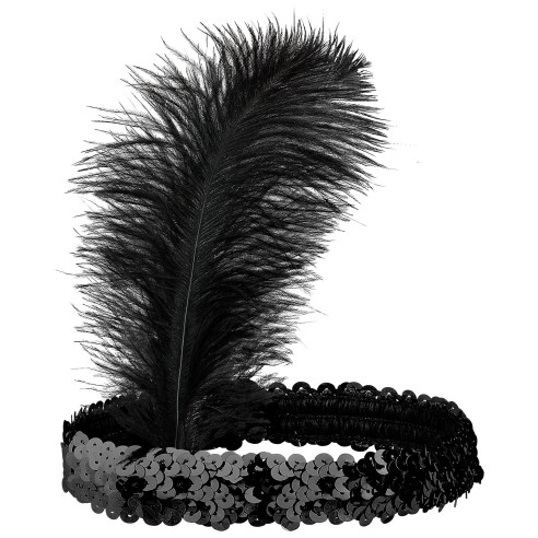 Bandeau noir charleston sequins brillants avec plume chez Festimania