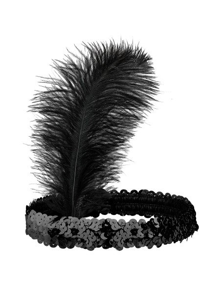 Bandeau noir charleston sequins brillants avec plume chez Festimania