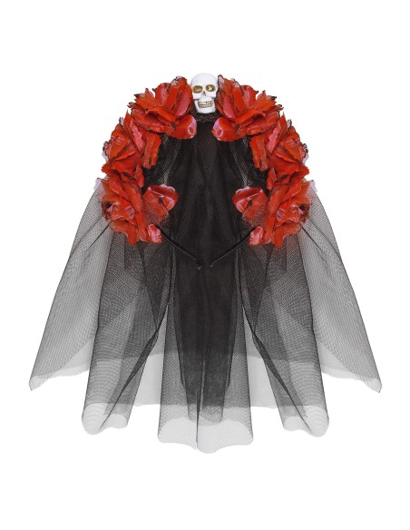 Voile noir avec roses rouges et crâne tête de mort Day of the Dead