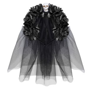 Voile avec roses noires et crâne tête de mort thème Day of the Dead 2