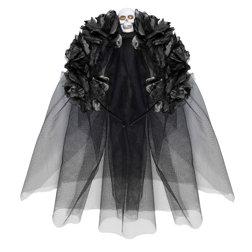 Voile avec roses noires et crâne tête de mort thème Day of the Dead