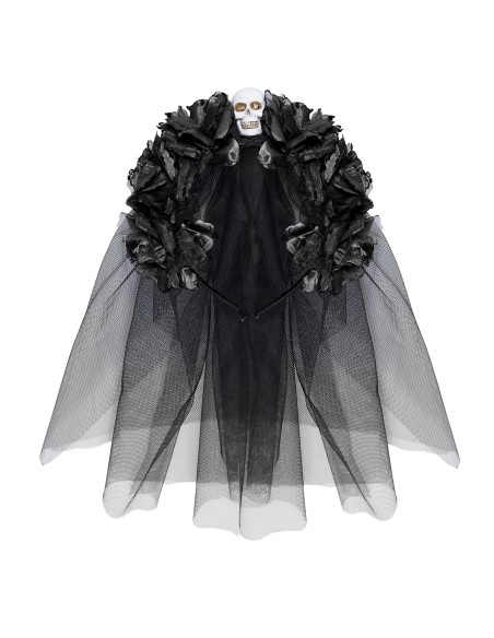 Voile avec roses noires et crâne tête de mort thème Day of the Dead