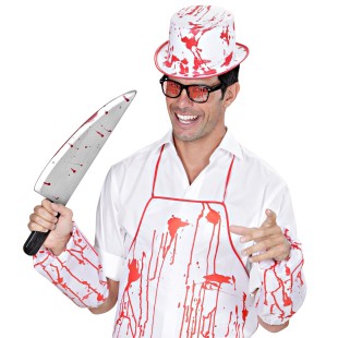 Grand couteau avec taches de sang pour costume de tueur à Halloween