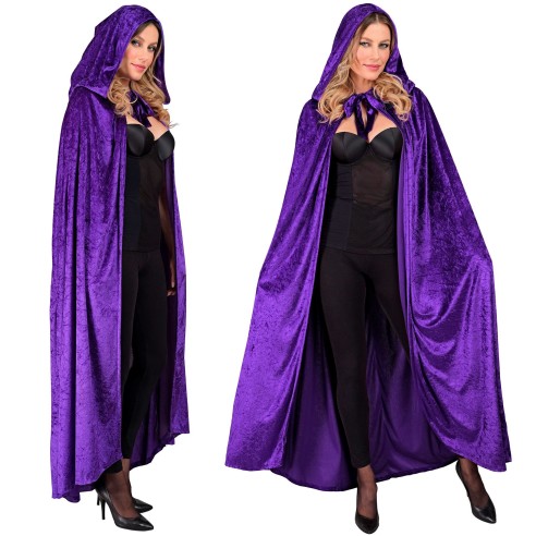 Cape à capuche violette longue Halloween pour homme et femme