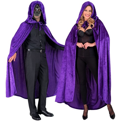 Cape à capuche violette longue Halloween pour homme et femme