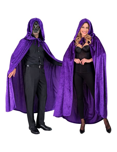 Cape à capuche violette longue Halloween pour homme et femme