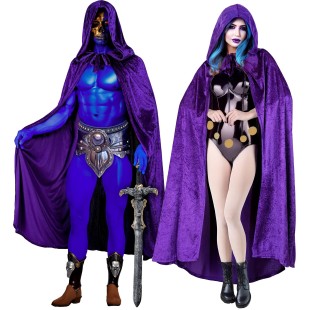 Cape à capuche violette longue Halloween pour homme et femme