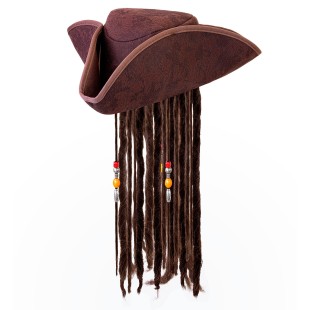 Tricorne pirate marron avec cheveux dreadlocks pour déguisement 2