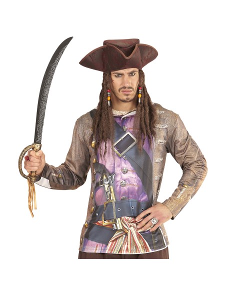 Tricorne pirate marron avec cheveux dreadlocks pour déguisement