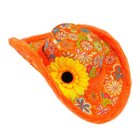 Chapeau Ibiza coloré avec bordure peluche et motifs fleuris