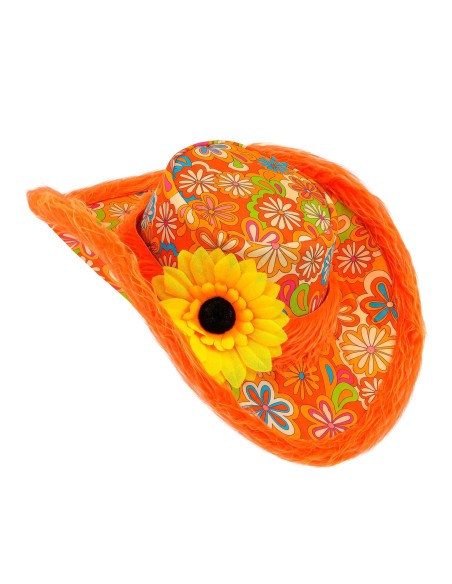 Chapeau Ibiza coloré avec bordure peluche et motifs fleuris