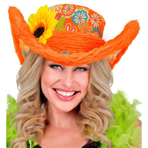 Chapeau Ibiza coloré avec bordure peluche et motifs fleuris