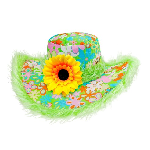 Chapeau Ibiza coloré avec bordure peluche et motifs fleuris